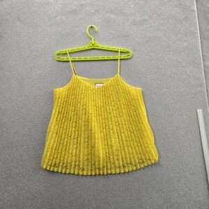 Ann‎ Taylor Women Tank Top M Yellow Floral Lace Pleated Pullover NWT